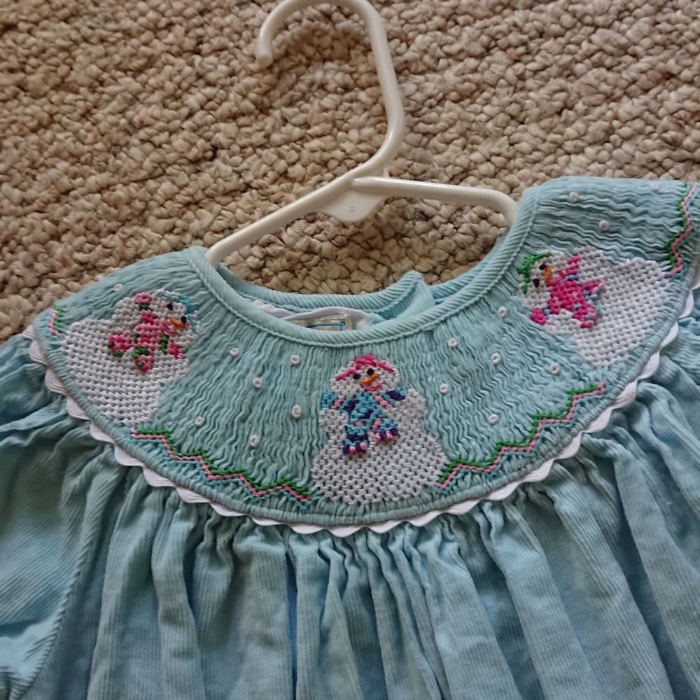 Marmellata light Blue CORDUROY Santa Smocked Bishop Dress size 2T - Picture 4 of 11
